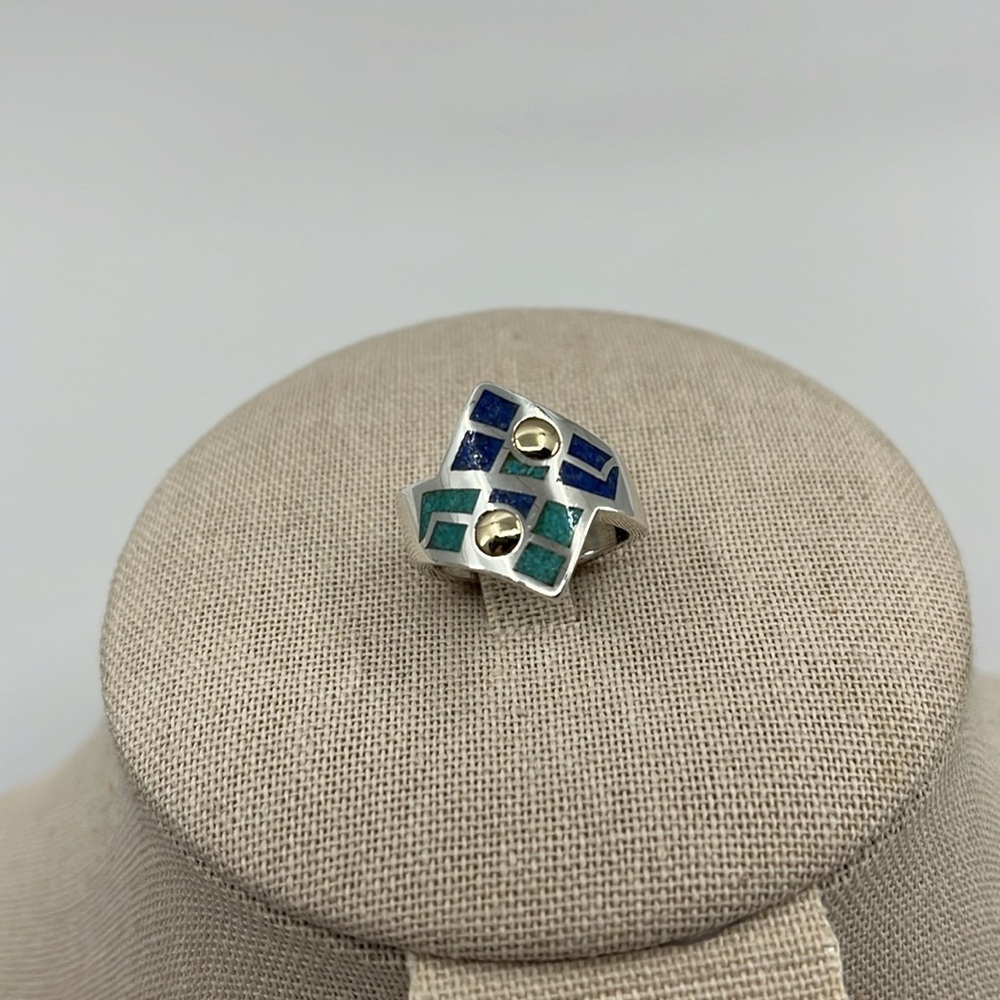 ๐ Vintage CCO Coleman Turquoise Lapis Ring - Silver, 14K, Size 7 - Picture 1 of 15